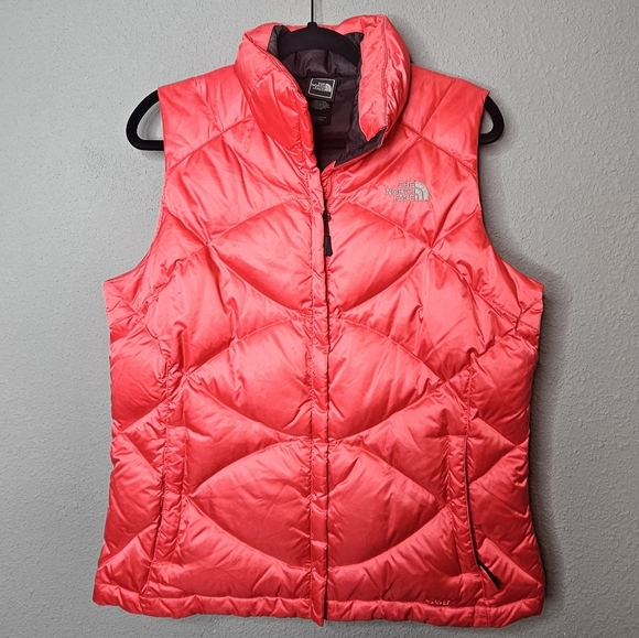Women's L The North Face Goose Down 550 Puffer Aconcagua Red Vest Jacket‎ Zip - Picture 1 of 12